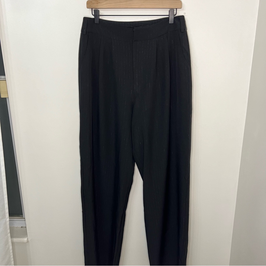 Nwt 7 For All Mankind Black Wide Leg Trousers Metallic Size Medium Office